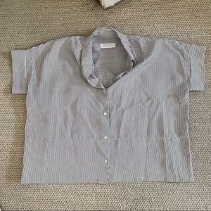 Everlane Striped Clean Silk Short Sleeve Square Shirt